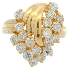 14k Yellow Gold 1.50ctw Fiery Diamond Large Cluster Cocktail Statement Ring