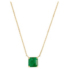 14K Yellow Gold 1.51 CTW Square-Cut Natural Emerald Solitaire Chain Necklace