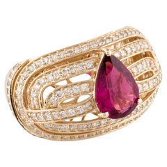 14K Yellow Gold 1.51ct Pear Pink Tourmaline 
0.68ctw Diamond Cocktail Ring, Siz