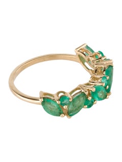 14K Yellow Gold 1.52ctw Emerald Band Ring, Size 6.75  Round Emerald