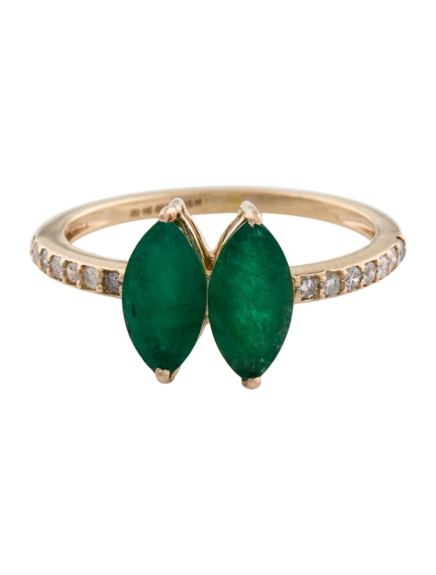 Artist 14K Yellow Gold 1.52ctw Emerald & Diamond Cocktail Ring Size 6.5 For Sale