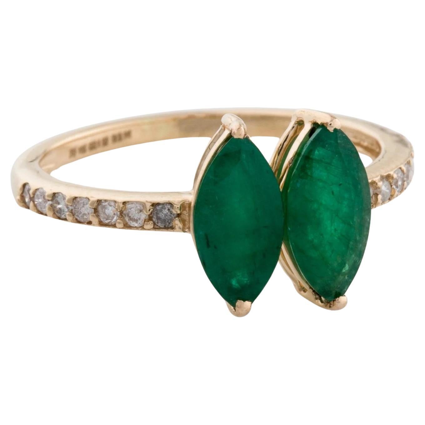14K Yellow Gold 1.52ctw Emerald & Diamond Cocktail Ring Size 6.5 For Sale