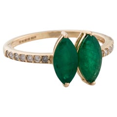 14K Yellow Gold 1.52ctw Emerald & Diamond Cocktail Ring Size 6.5