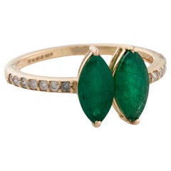 Anillo de cóctel de oro amarillo de 14 quilates con esmeralda y diamantes de 1,52 ctw Talla 6,5