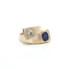 14k Yellow Gold 1.52ctw Old Mine Cushion Sapphire Diamond Bypass Moi Et Toi Ring