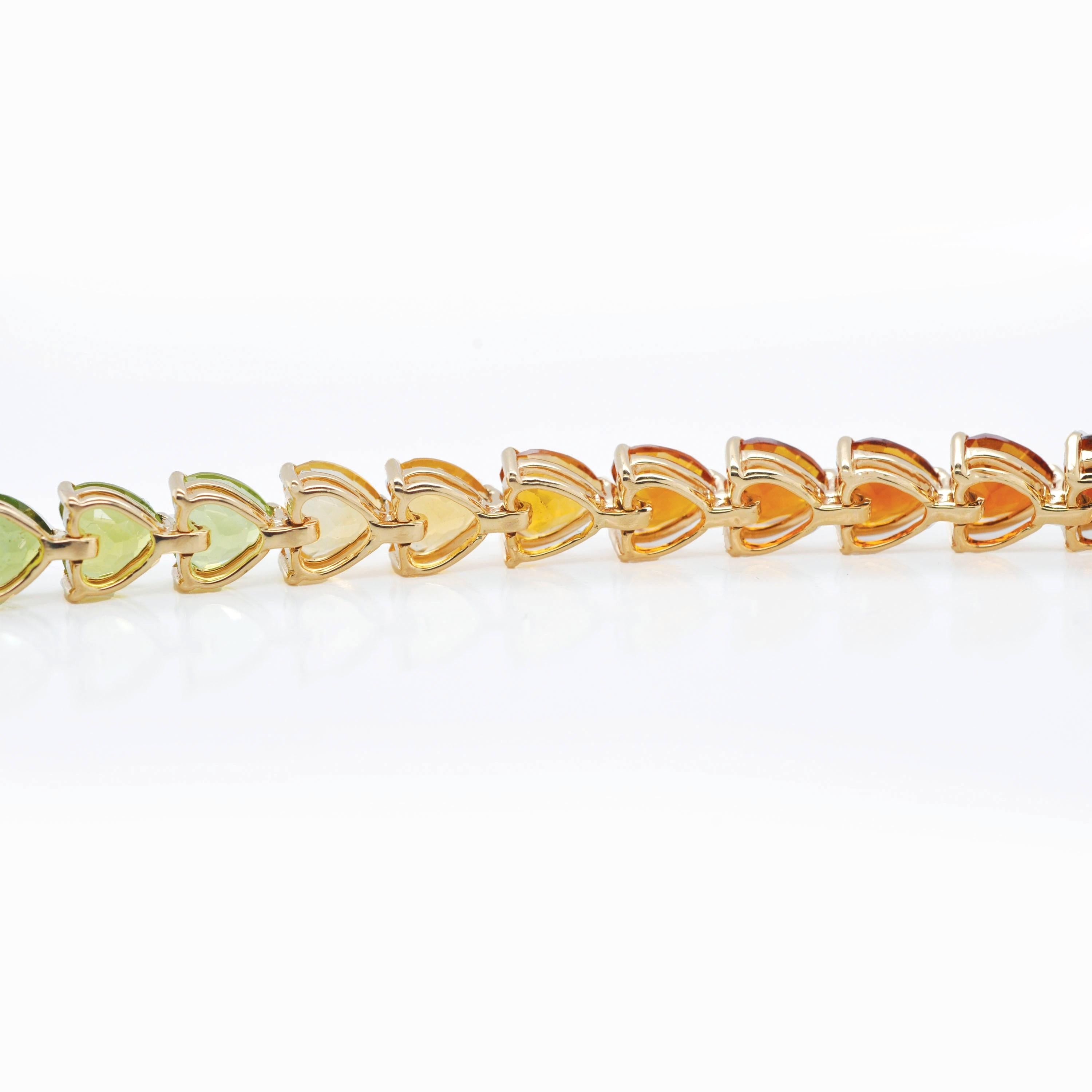 14K Gelbgold 15,30 Karat 5 MM Herz Regenbogen Edelsteine Tennis Gliederarmband im Angebot 4