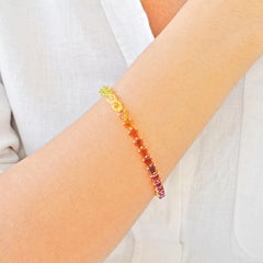 14K Yellow Gold 15.30 Carat 5 MM Heart Rainbow Gemstones Tennis Link Bracelet