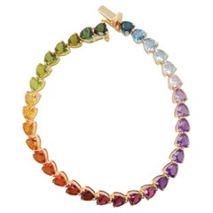 14K Gelbgold 15,30 Karat 5 MM Herz Regenbogen Edelsteine Tennis Gliederarmband