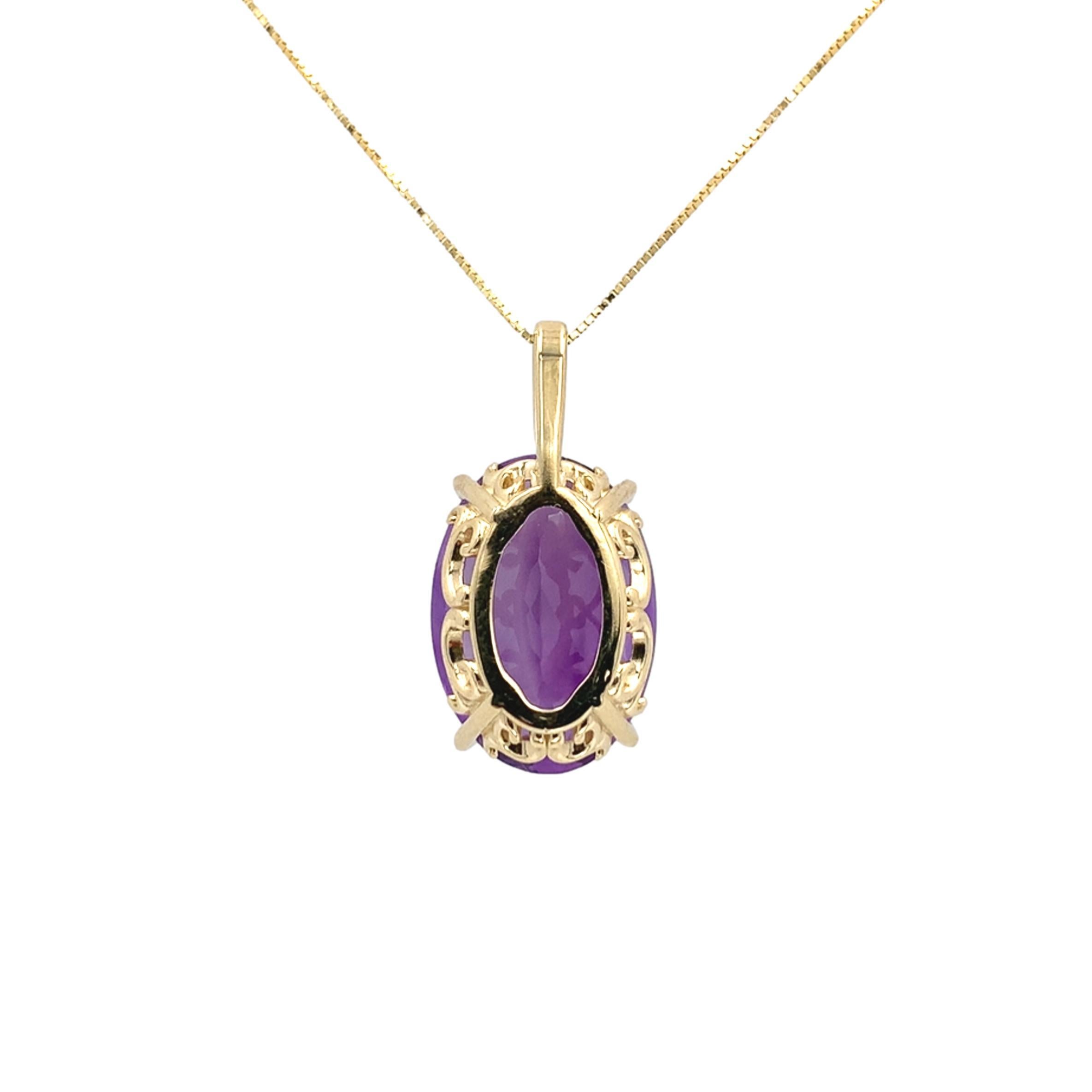 Taille ovale Pendentif en or jaune 14 carats avec améthyste ovale de 15,38 carats et chaîne de 18 pouces en vente