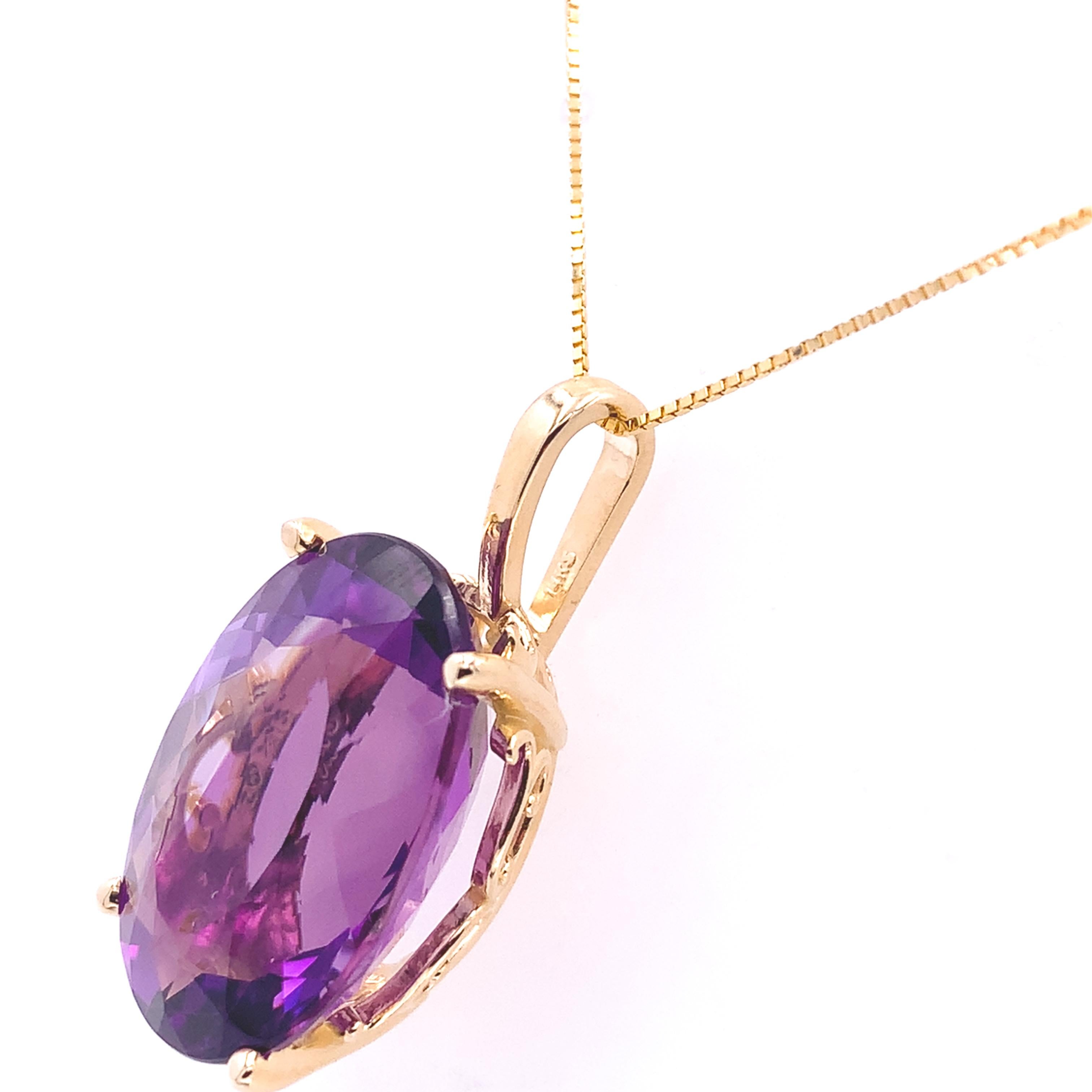 Pendentif en or jaune 14 carats avec améthyste ovale de 15,38 carats et chaîne de 18 pouces en vente 2
