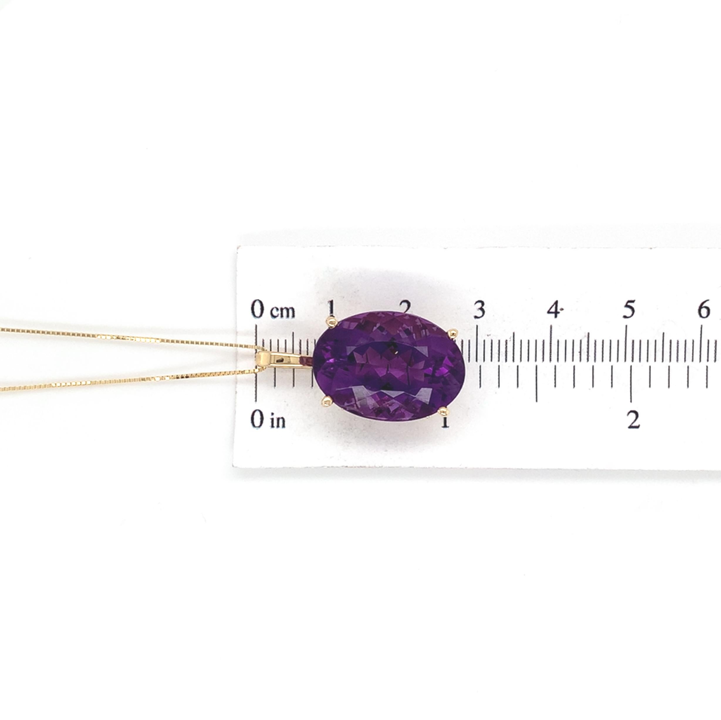 Pendentif en or jaune 14 carats avec améthyste ovale de 15,38 carats et chaîne de 18 pouces en vente 3