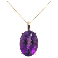 14K Gelbgold 15,38 Karat ovaler Amethyst-Anhänger mit 18" Kette
