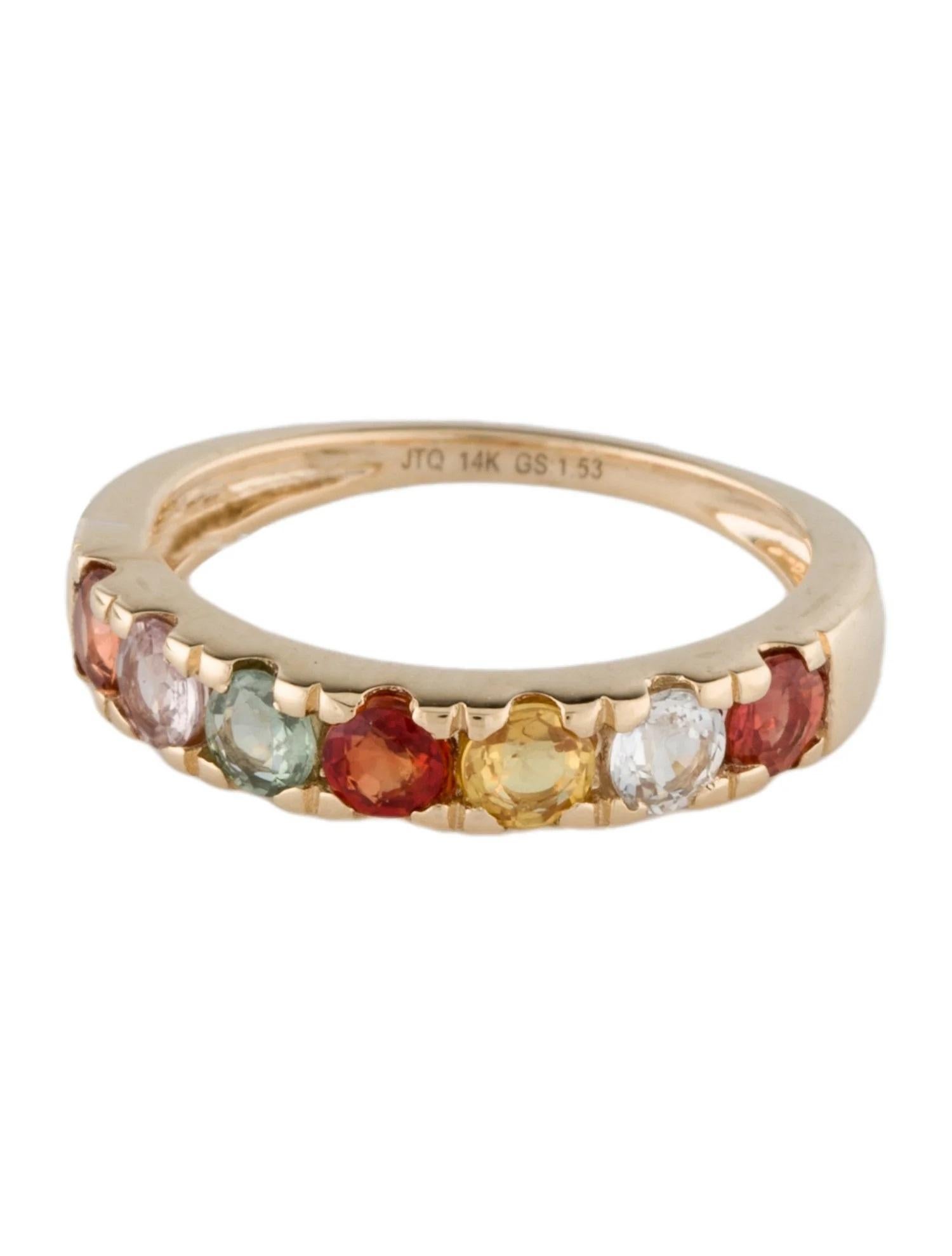 Artist 14K Yellow Gold 1.53ctw Multi-Color Sapphire Half Eternity Band, Size 6.75 For Sale