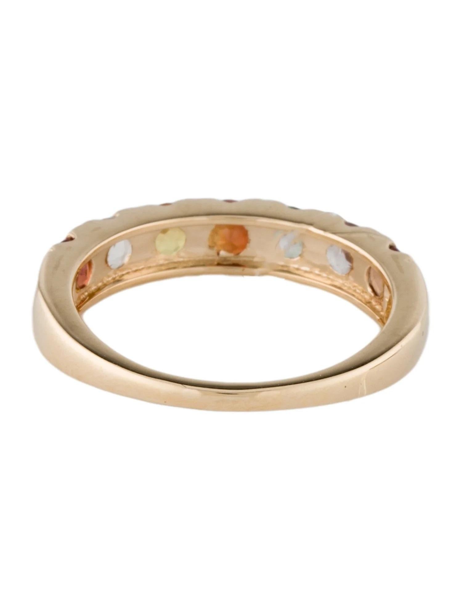 Round Cut 14K Yellow Gold 1.53ctw Multi-Color Sapphire Half Eternity Band, Size 6.75 For Sale