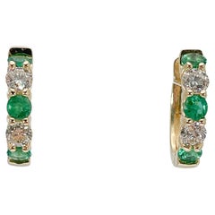 14K Yellow Gold 1.54 CTW Emerald and 1.20 CTW Diamond Hoop Earrings