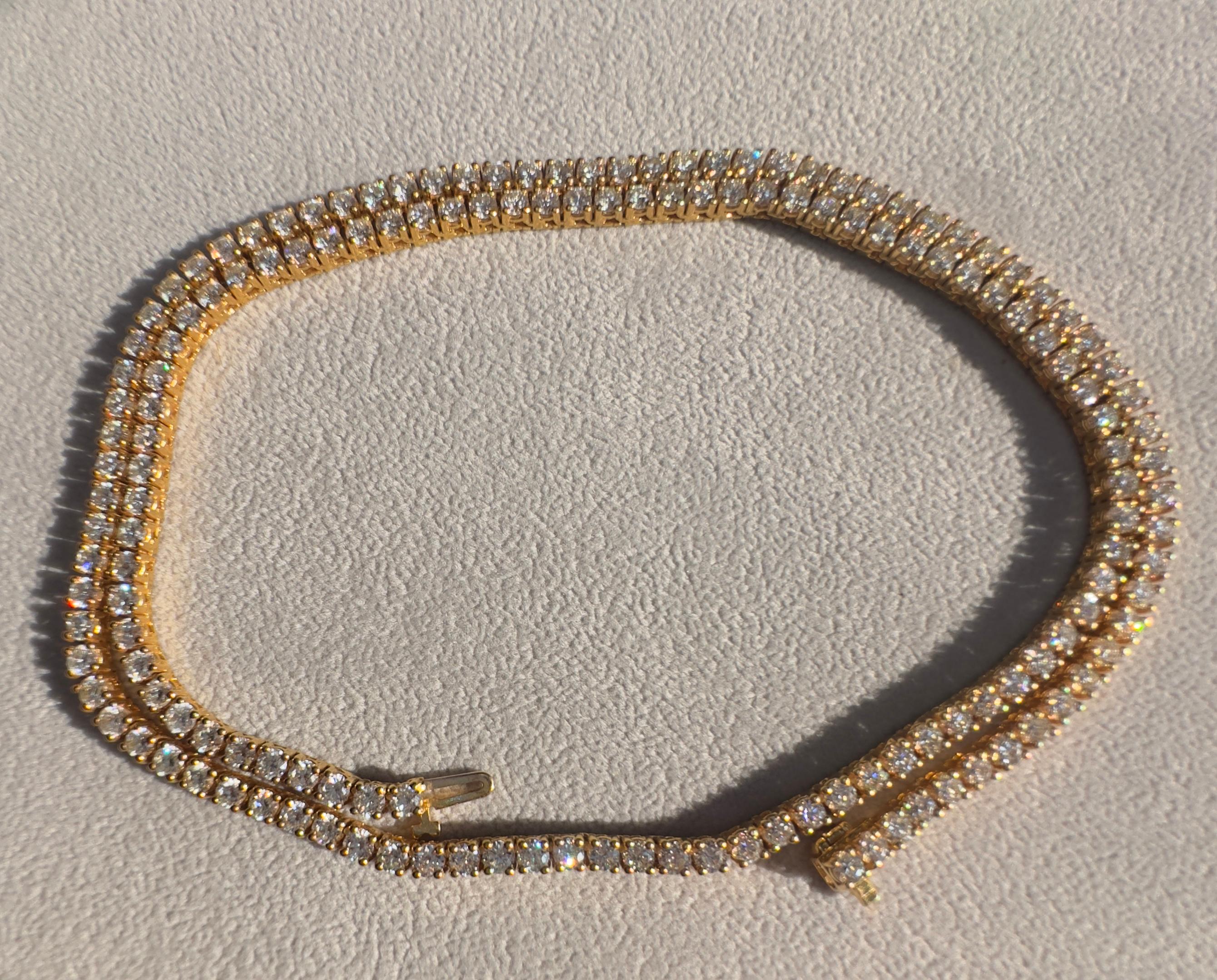 Collier tennis en or jaune 14 carats avec diamants de 15,5 carats au total Unisexe en vente