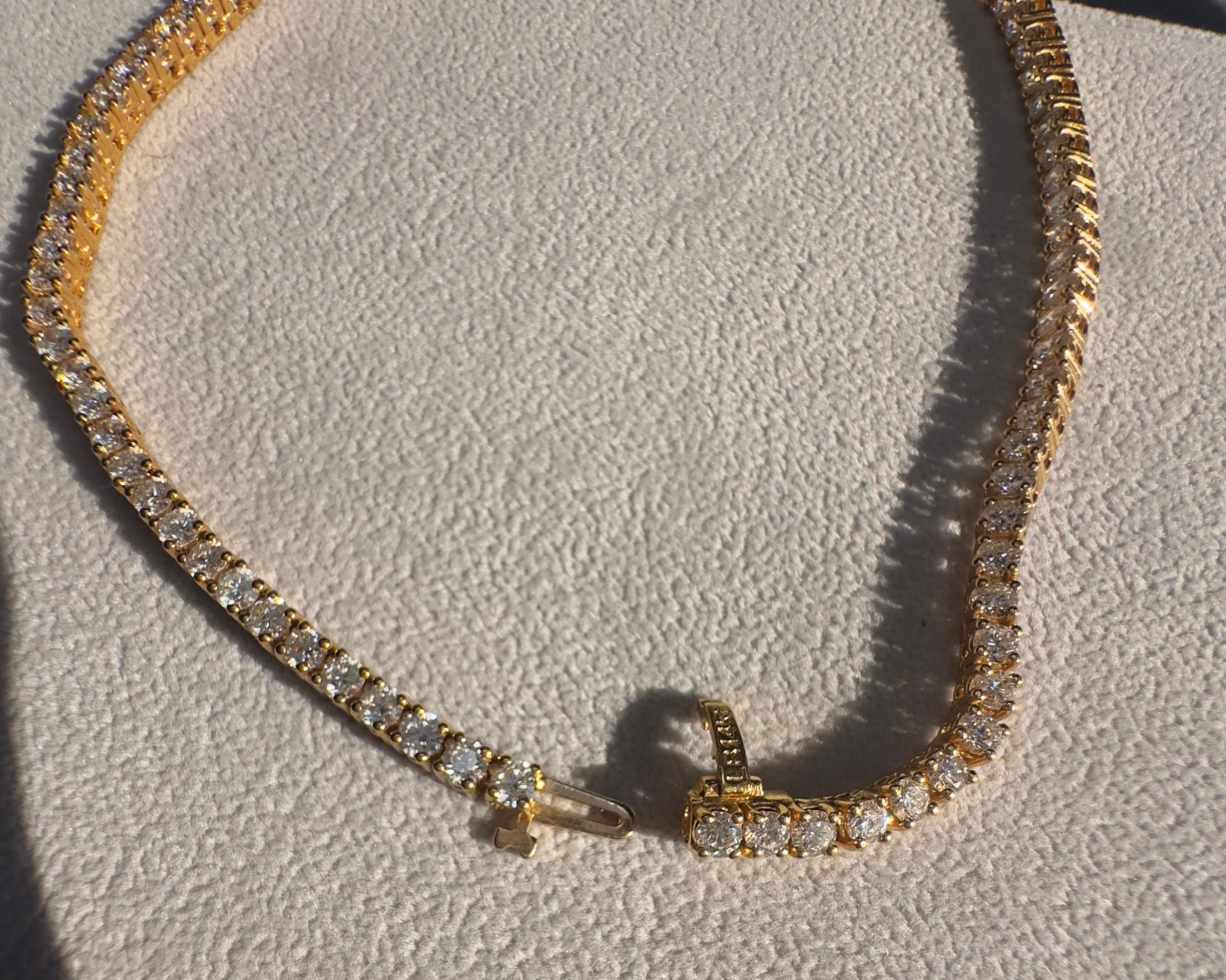 Collier tennis en or jaune 14 carats avec diamants de 15,5 carats au total en vente 1