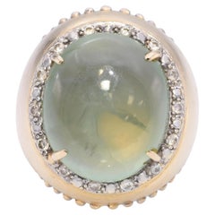 14k Yellow Gold 15.50ct Prehnite and Diamond Dome Ring