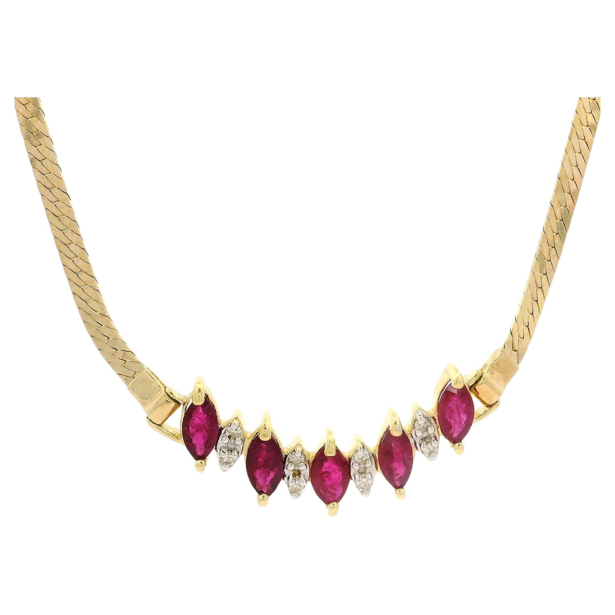 14k Yellow Gold 1.56ctw Ruby & Diamond V Chevron Herringbone Link Chain Necklace