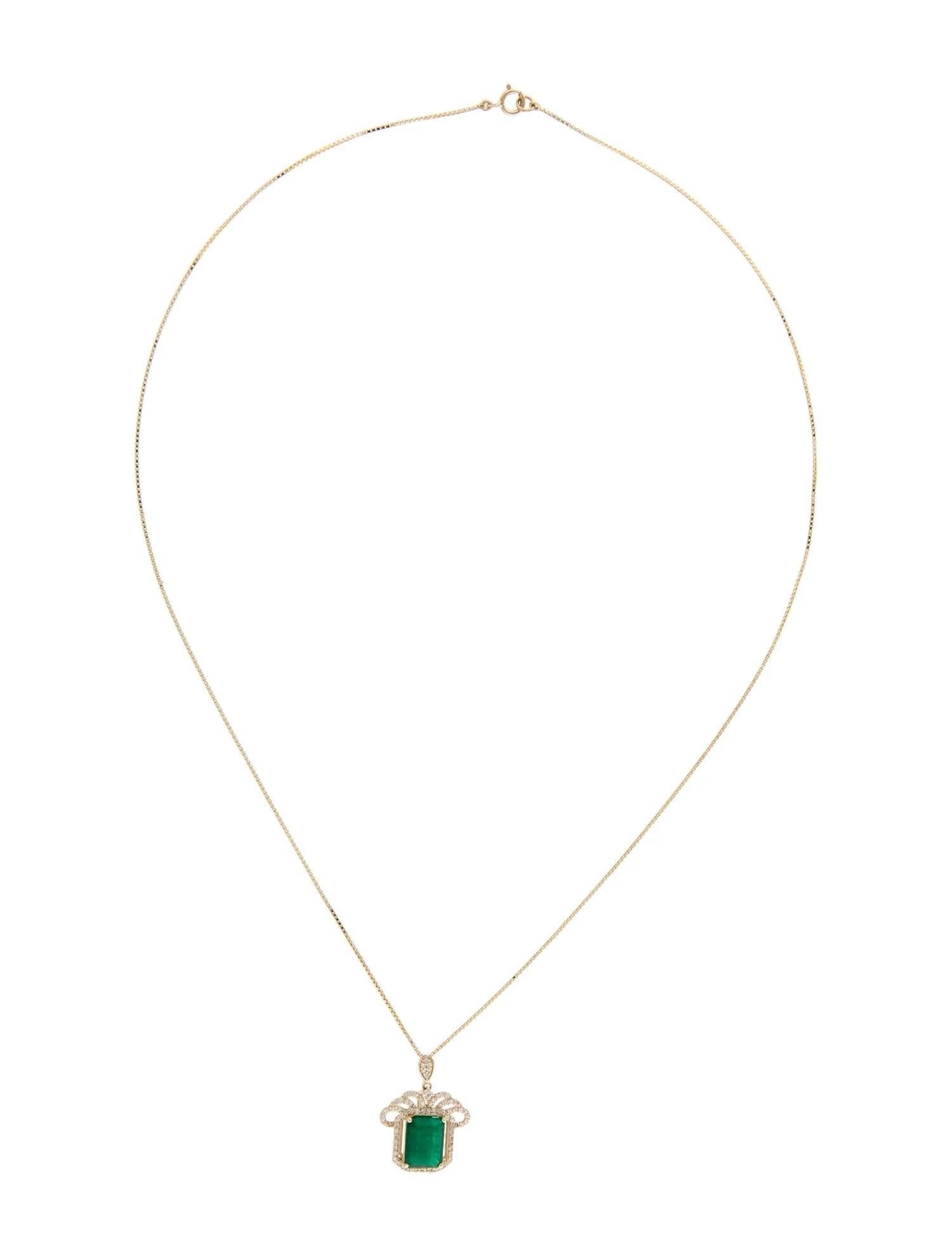 Artist 14K Yellow Gold 1.57ct Emerald & 0.24ctw Diamond Pendant Necklace, 18-Inch For Sale