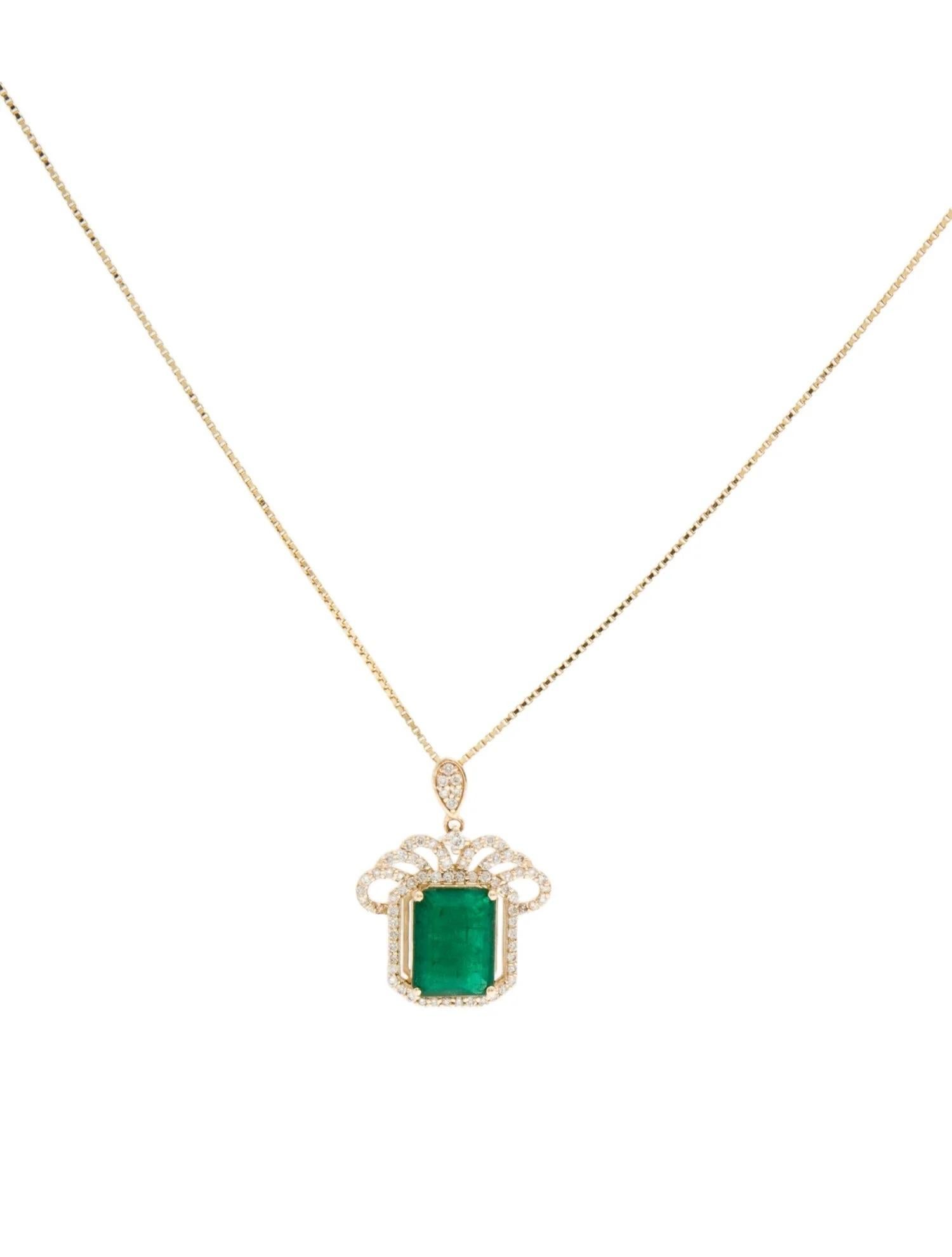 Emerald Cut 14K Yellow Gold 1.57ct Emerald & 0.24ctw Diamond Pendant Necklace, 18-Inch For Sale
