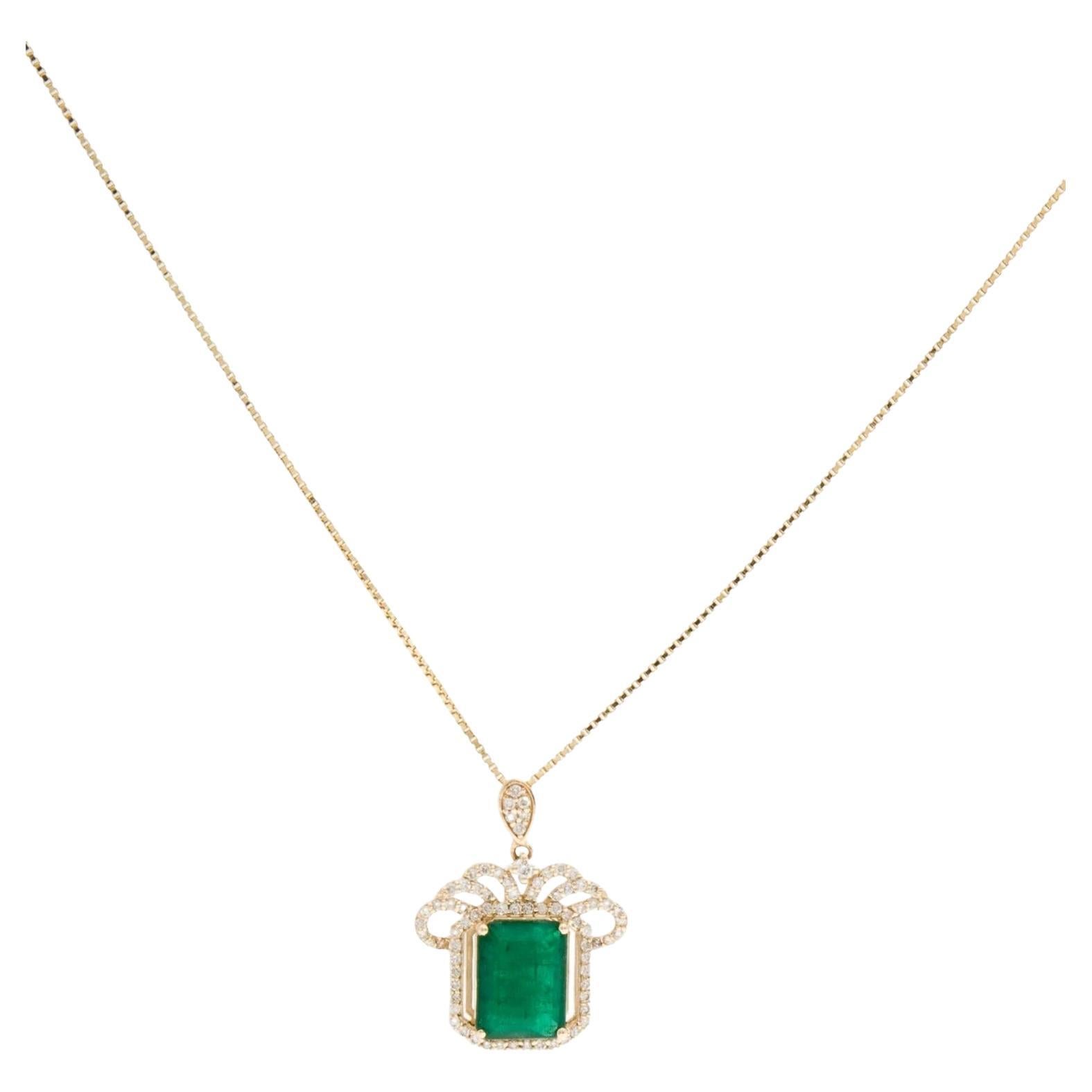14K Yellow Gold 1.57ct Emerald & 0.24ctw Diamond Pendant Necklace, 18-Inch For Sale