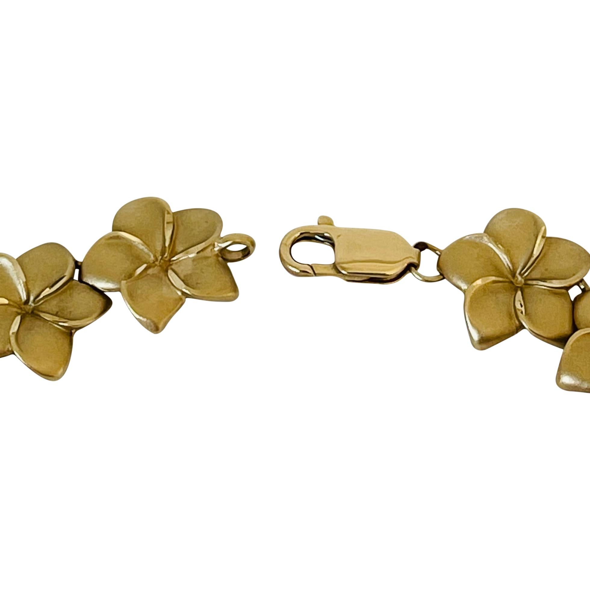 14 Karat Yellow Gold 15.7g Ladies Satin Finish Floral Link Bracelet 1