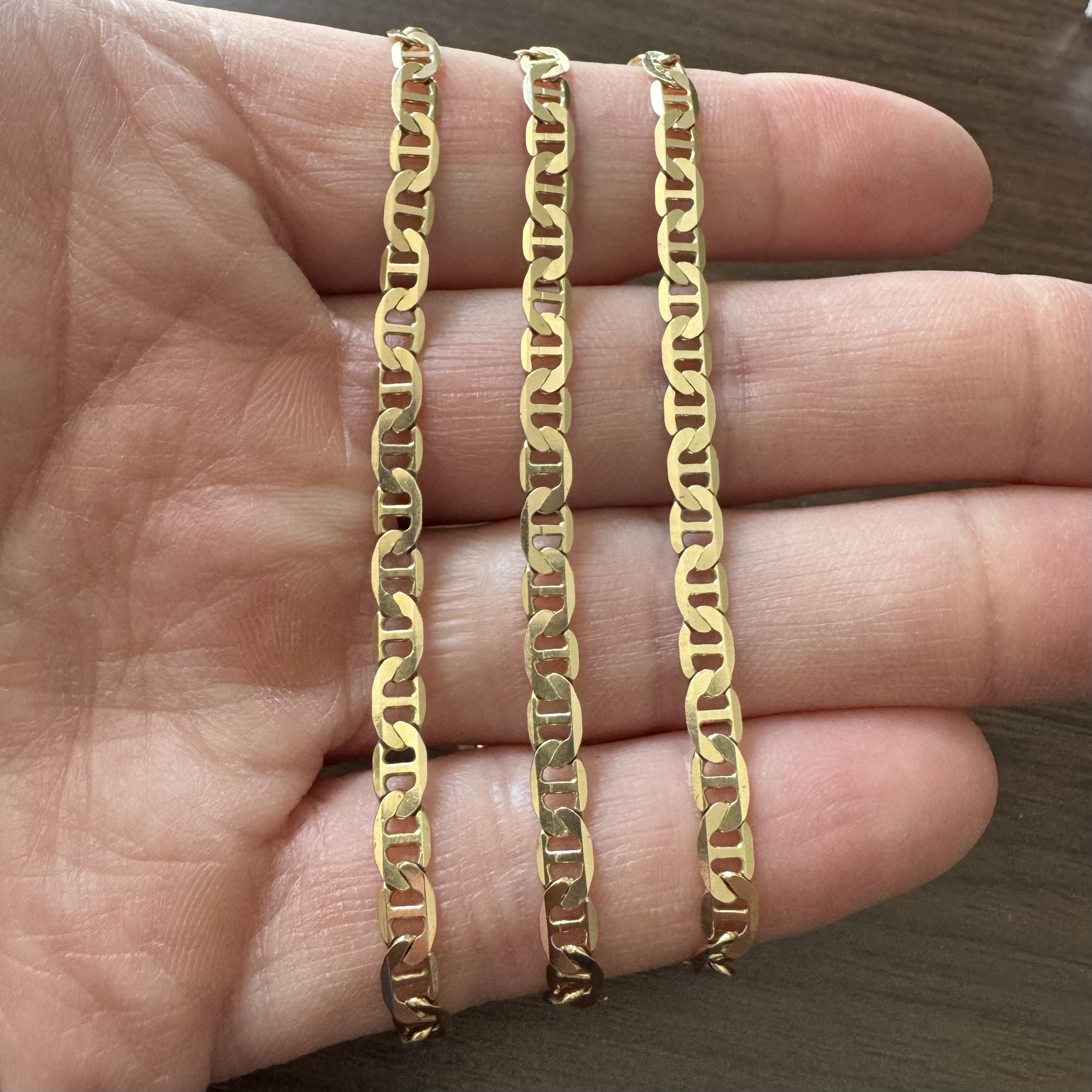 Condition:  Excellent Condition, Professionally Cleaned and Polished
Metal:  14k Gold (Marked, and Professionally Tested)
Weight:  15.7g
Length:  25 Inches
Width:  4.5mm
Closure:  Lobster Claw
Markings:  