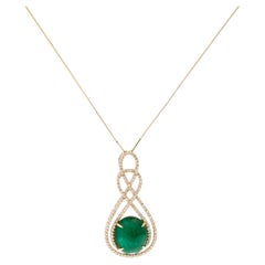 14K Yellow Gold 15.92ct Emerald and Diamond Pendant Necklace