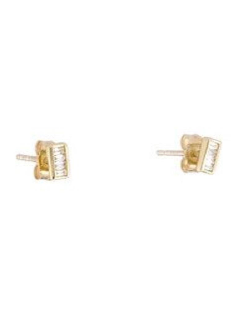 Contemporary 14K Yellow Gold .15ct Diamond Baguette Stud Earrings for Her For Sale