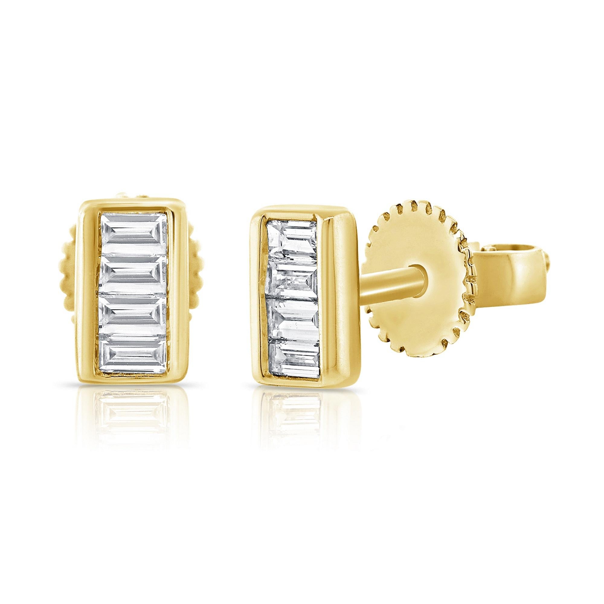 Baguette Cut 14K Yellow Gold .15ct Diamond Baguette Stud Earrings for Her For Sale