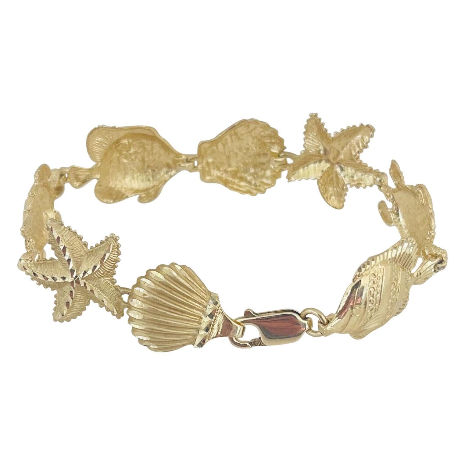14k Gelbgold 15g Damen Diamantschliff 17mm Strand-Gliederarmband 7