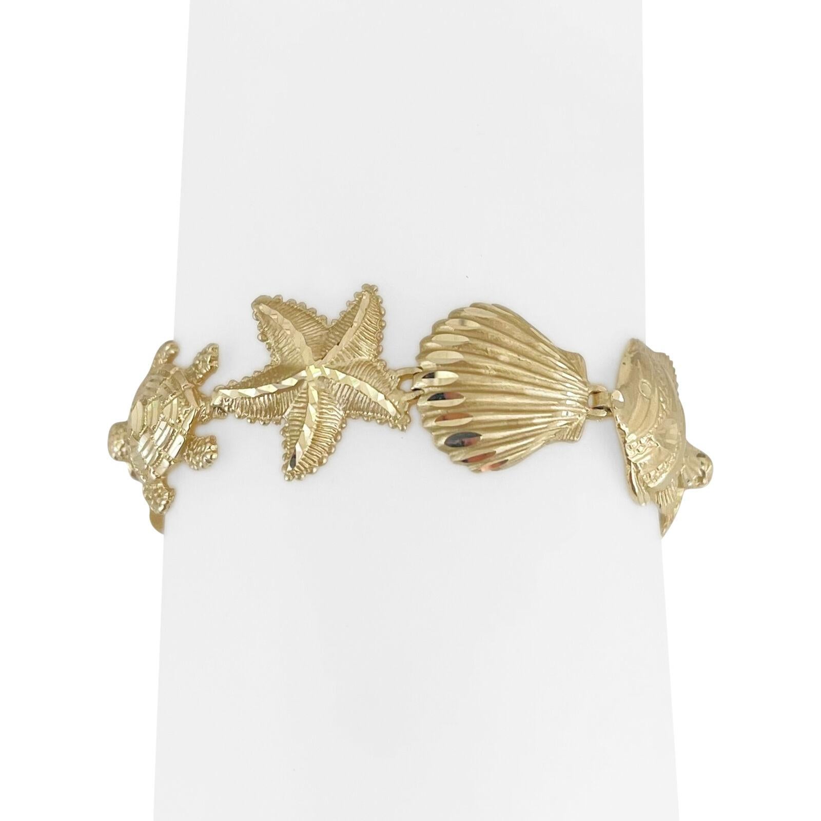 14k Gelbgold 15g Damen Diamantschliff 17mm Strand-Gliederarmband 7