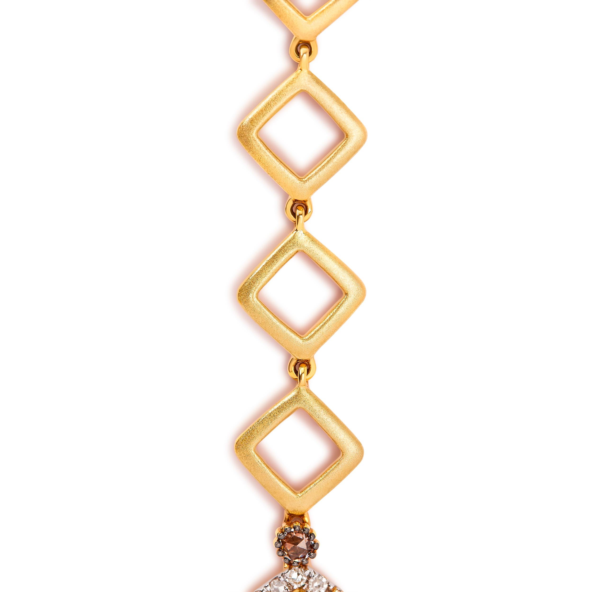 14K Gelbgold 16 7/8 Karat Diamant-Kragen-Halskette mit 4 Blatt Kleeblatt-Tropfen (Moderne) im Angebot