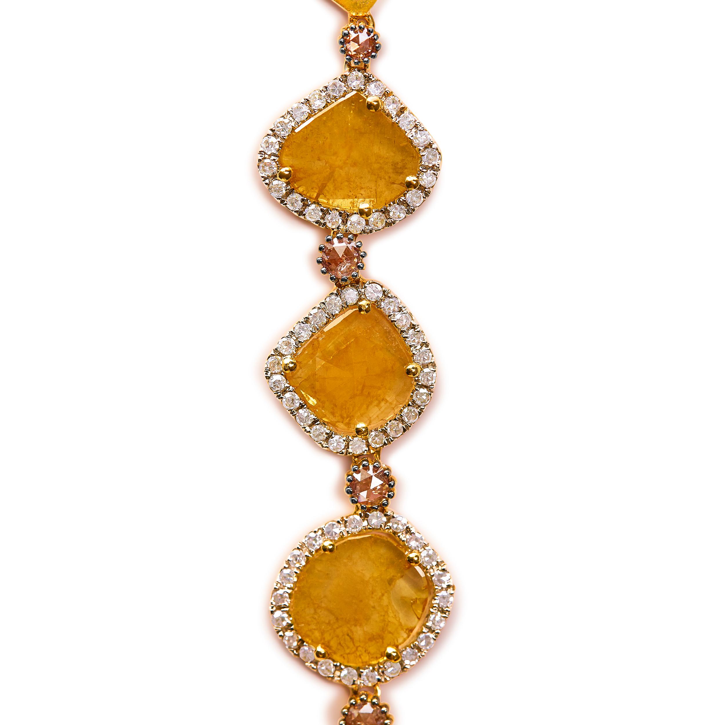 14K Gelbgold 16 7/8 Karat Diamant-Kragen-Halskette mit 4 Blatt Kleeblatt-Tropfen (Rosenschliff) im Angebot