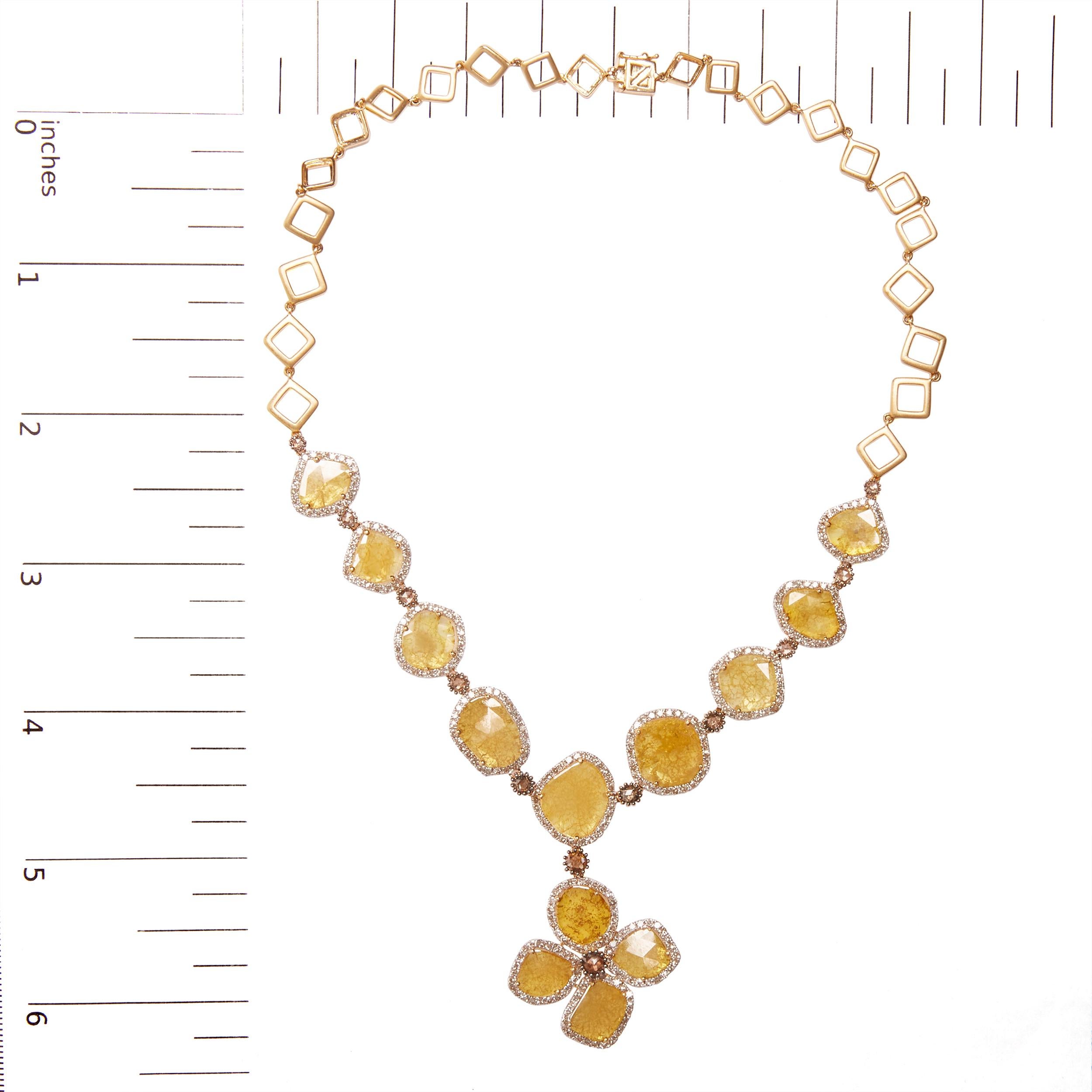 14K Gelbgold 16 7/8 Karat Diamant-Kragen-Halskette mit 4 Blatt Kleeblatt-Tropfen im Zustand „Neu“ im Angebot in New York, NY