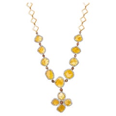 Collier en or jaune 14 carats avec diamants de 16 7/8 carats et pendentif trèfle à 4 feuilles