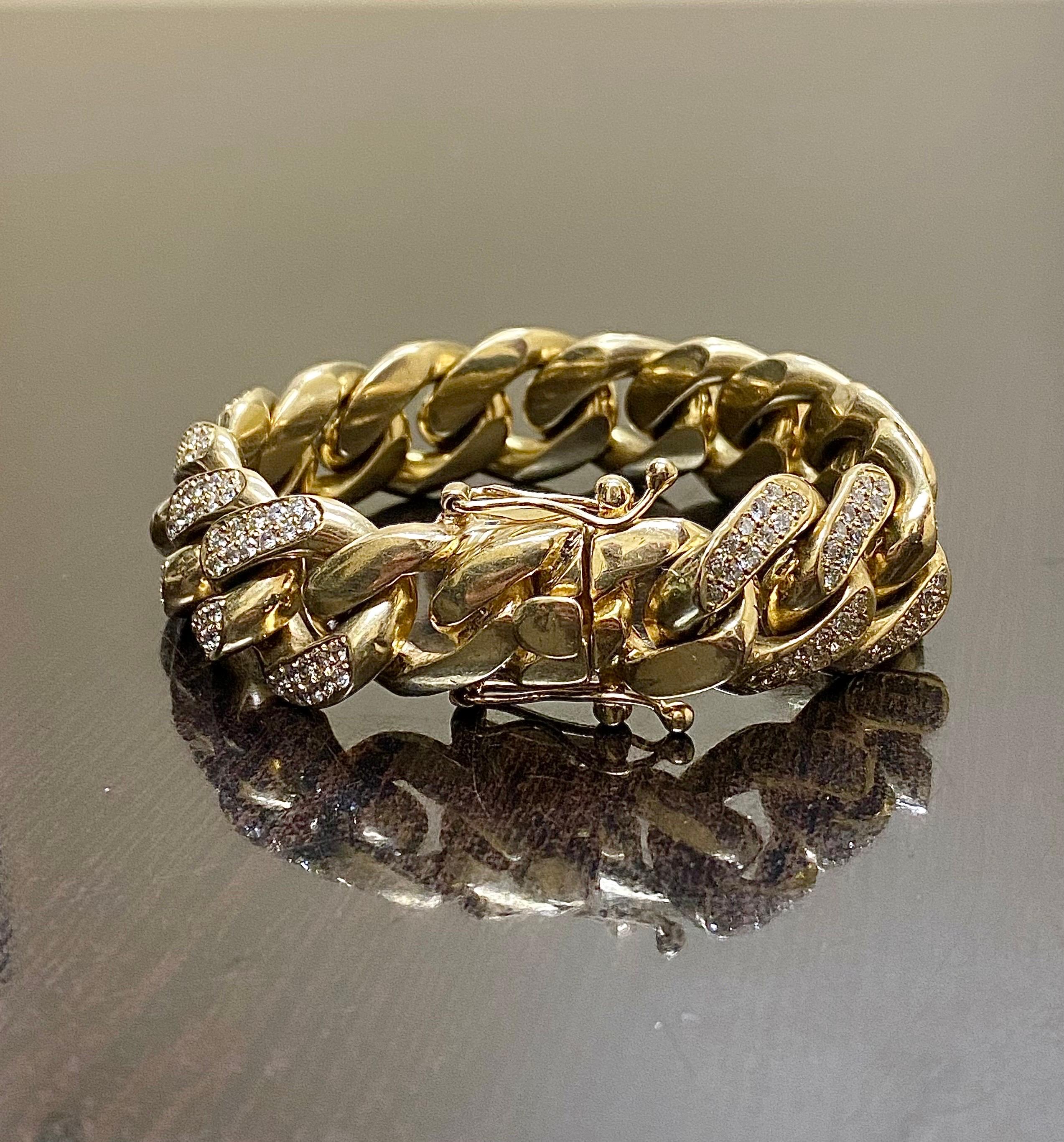 Moderne Bracelet en or jaune 14K 160 Grammes Miami Cuban 9.24 Carat Diamond en vente