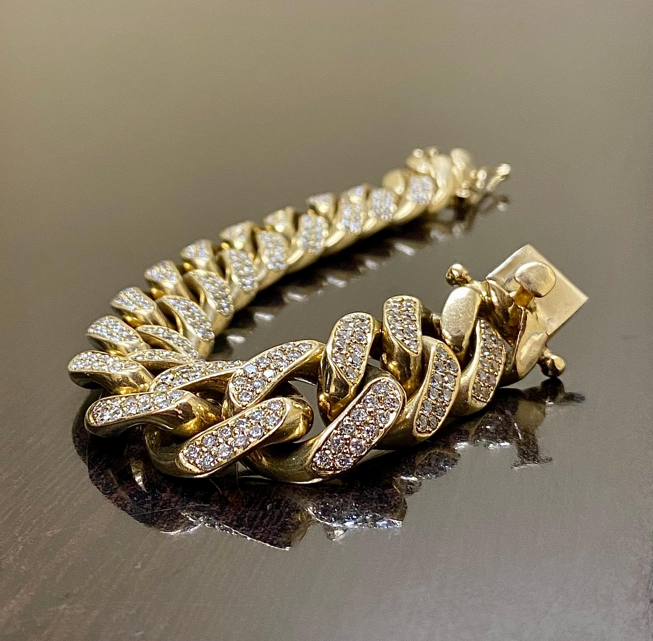 Taille ronde Bracelet en or jaune 14K 160 Grammes Miami Cuban 9.24 Carat Diamond en vente