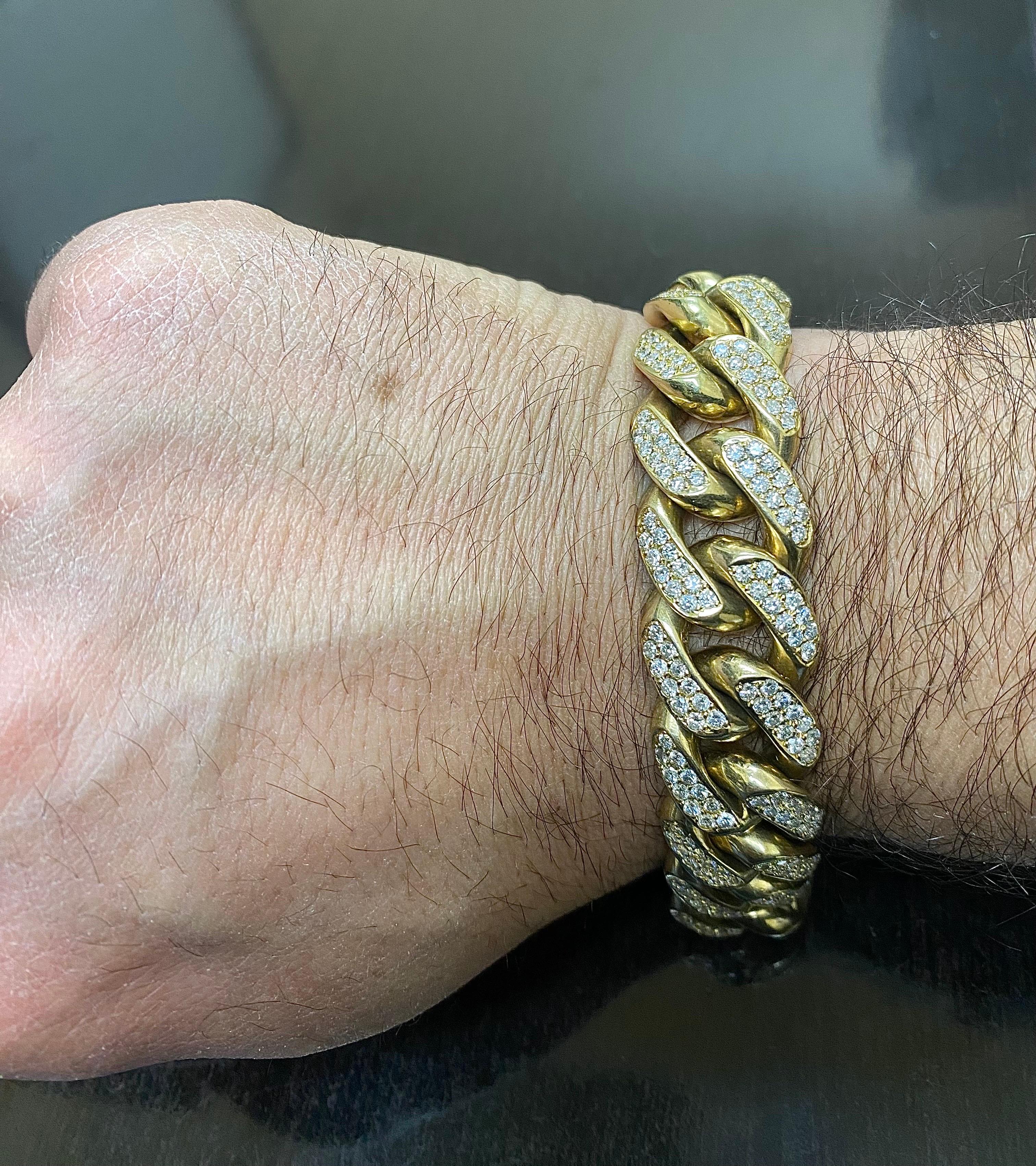 Bracelet en or jaune 14K 160 Grammes Miami Cuban 9.24 Carat Diamond en vente 1