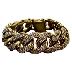 Oro amarillo de 14 quilates 160 gramos Miami Cubana Pulsera de diamantes de 9,24 quilates