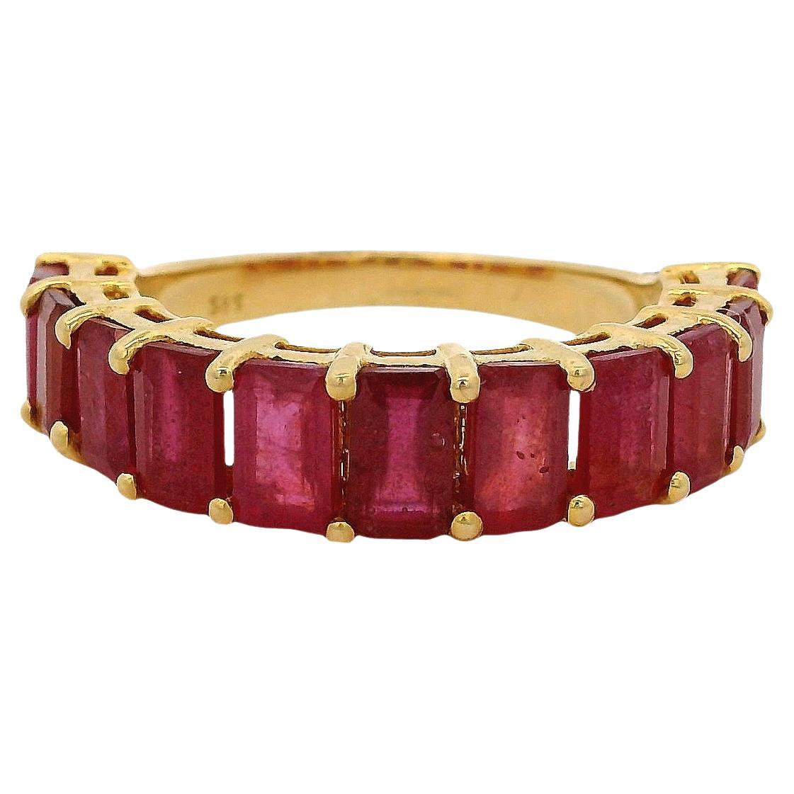Bague en or jaune 14k 1.60ctw Emerald Cut Ruby Halfway Band Ring