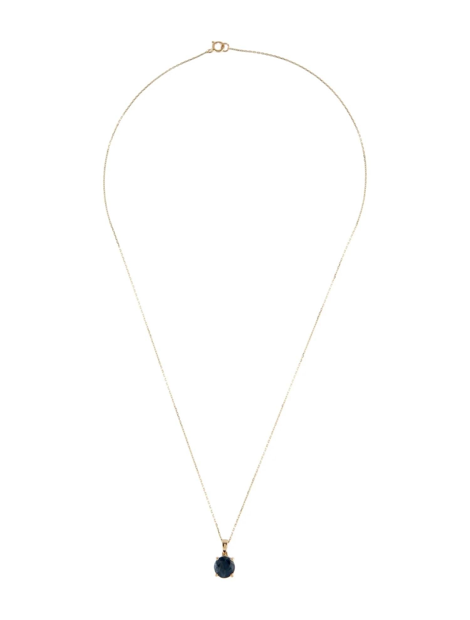 Artist 14K Yellow Gold 1.61 Carat Round Modified Brilliant Blue Sapphire Pendant Neckla