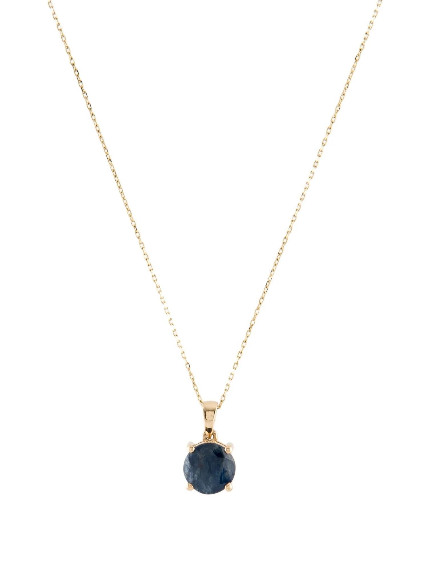Round Cut 14K Yellow Gold 1.61 Carat Round Modified Brilliant Blue Sapphire Pendant Neckla