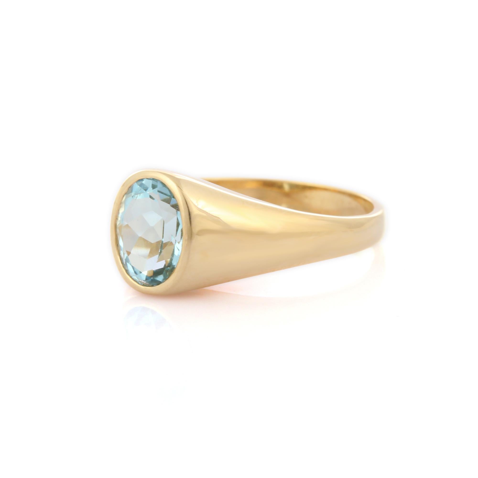 For Sale:  14K Yellow Gold 1.62 Carat Oval Cut Aquamarine Engagement Ring 3