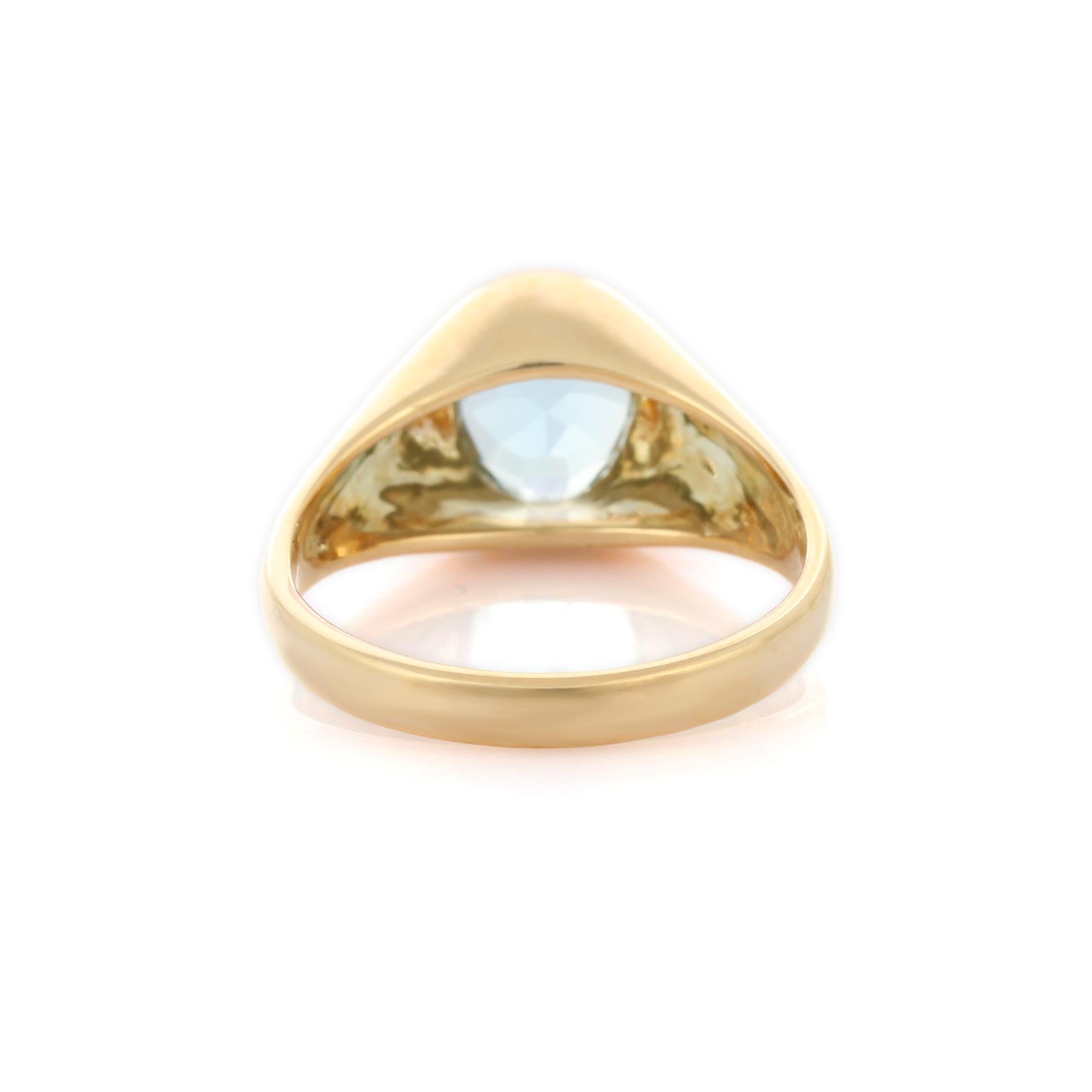 For Sale:  14K Yellow Gold 1.62 Carat Oval Cut Aquamarine Engagement Ring 5