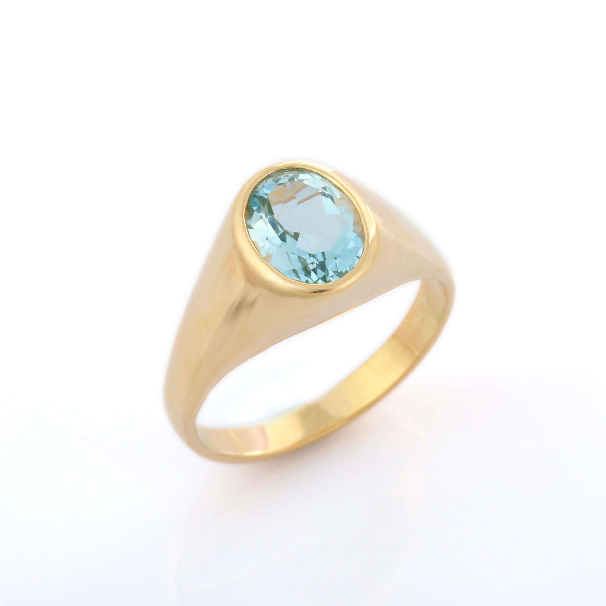 For Sale:  14K Yellow Gold 1.62 Carat Oval Cut Aquamarine Engagement Ring 6