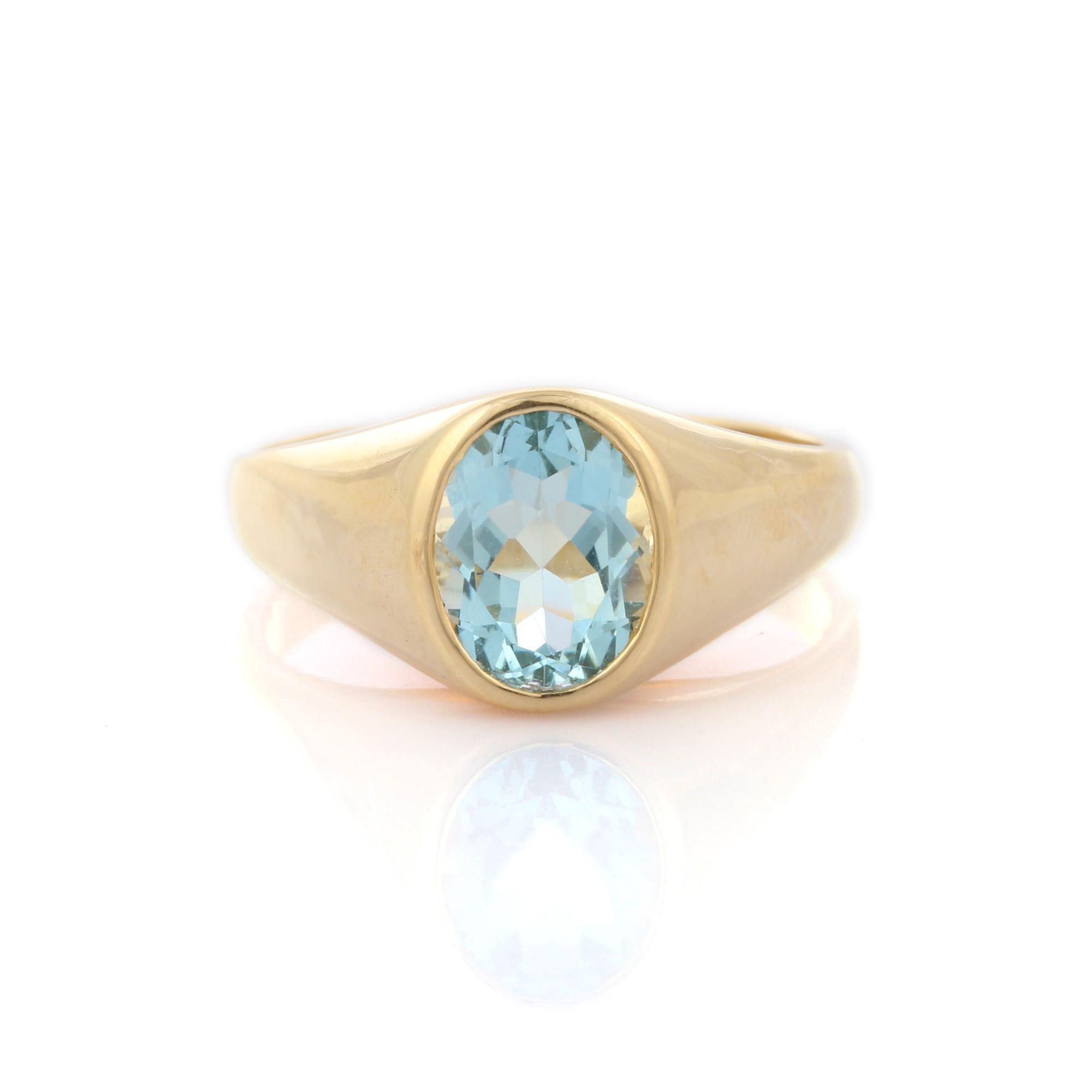 For Sale:  14K Yellow Gold 1.62 Carat Oval Cut Aquamarine Engagement Ring 7