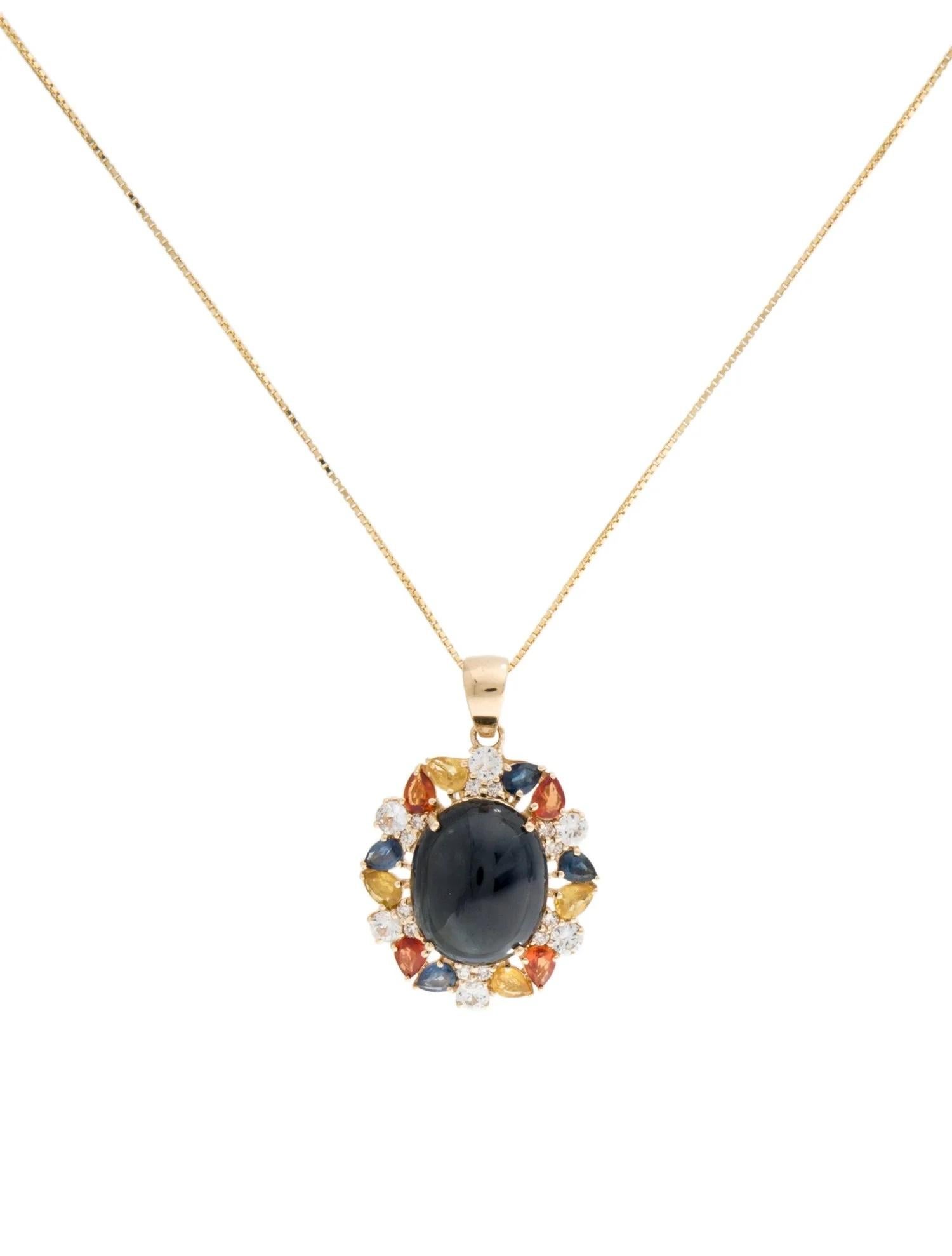 Taille ovale Or jaune 14 carats, saphir bleu ovale de 16,27 carats, saphirs multicolores de 2,79 carats et 0,18 carat en vente