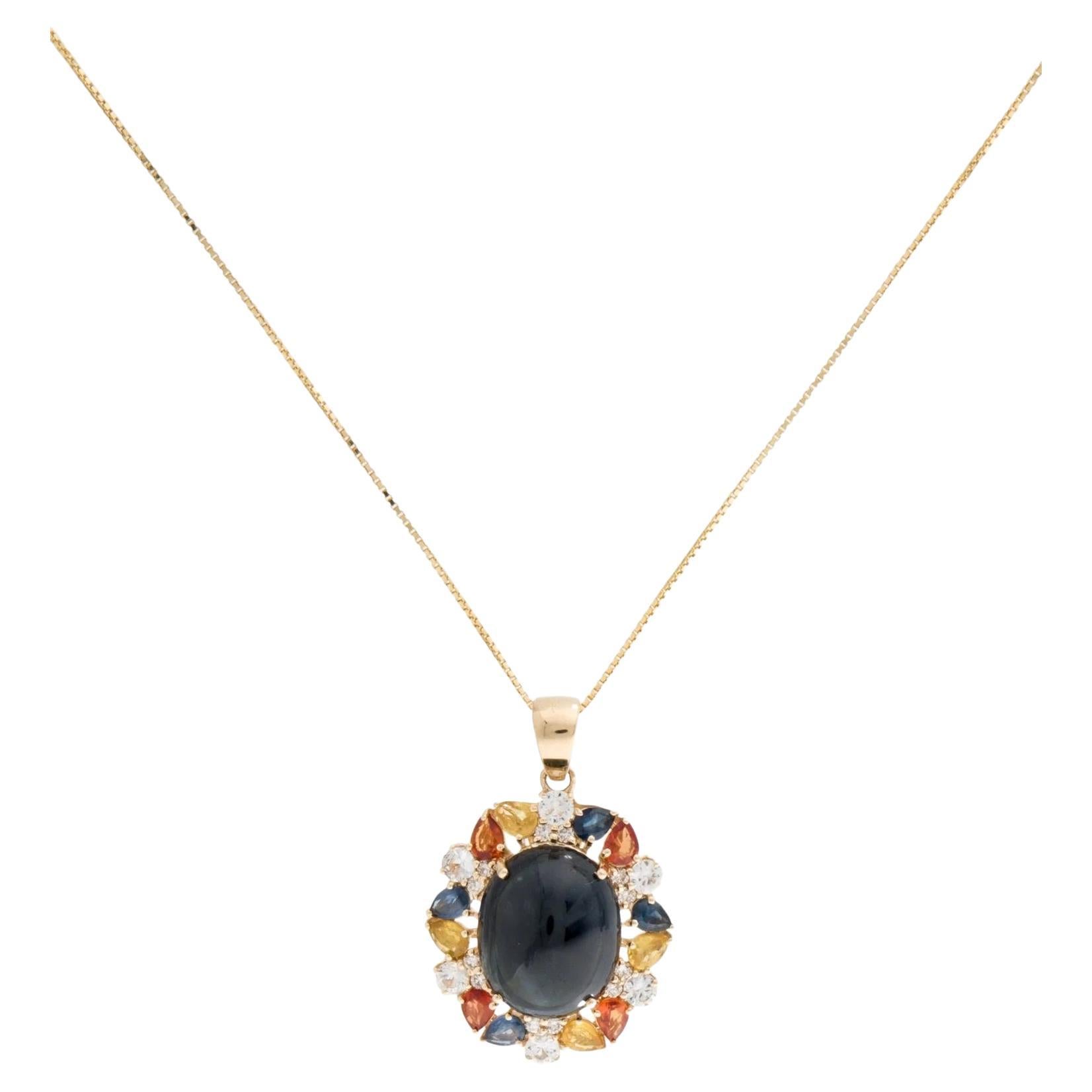 14K Yellow Gold 16.27ct Oval Blue Sapphire, 2.79ctw Multi-Color Sapphire & 0.18c